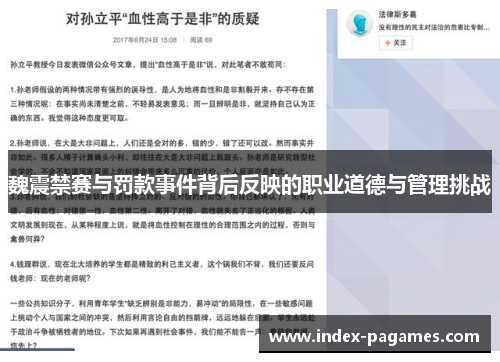 魏震禁赛与罚款事件背后反映的职业道德与管理挑战